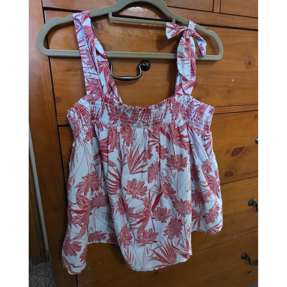 C&C California Tropical Tank Top Size L  Floral Cotton Colorful NWT Bows Red